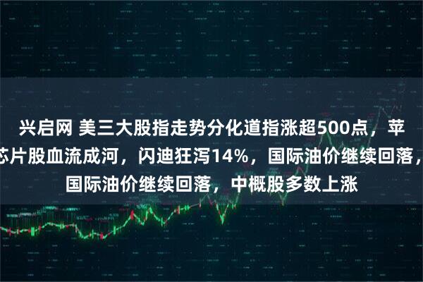 兴启网 美三大股指走势分化道指涨超500点，苹果股价创新高，芯片股血流成河，闪迪狂泻14%，国际油价继续回落，中概股多数上涨